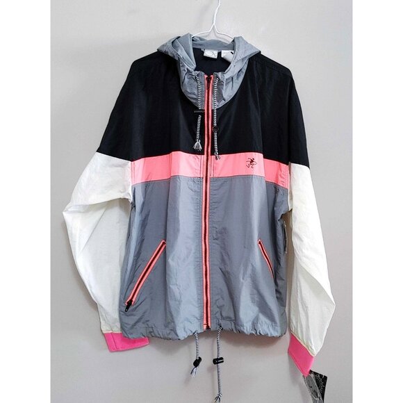 Vintage Ocean Pacific Jacket Men Medium Black Gray Windbreaker Nylon 90s - Picture 1 of 7